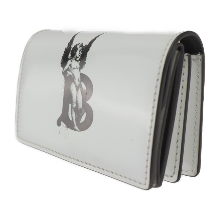 超美品 BURBERRY バーバリー カードケース - チェーンウォレット コインケース レザー ホワイト ブラック ゴールド金具 名刺入れ 小銭入れ エンジェル 天使【本物保証】