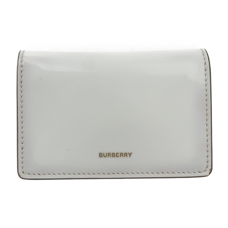 超美品 BURBERRY バーバリー カードケース - チェーンウォレット コインケース レザー ホワイト ブラック ゴールド金具 名刺入れ 小銭入れ エンジェル 天使【本物保証】