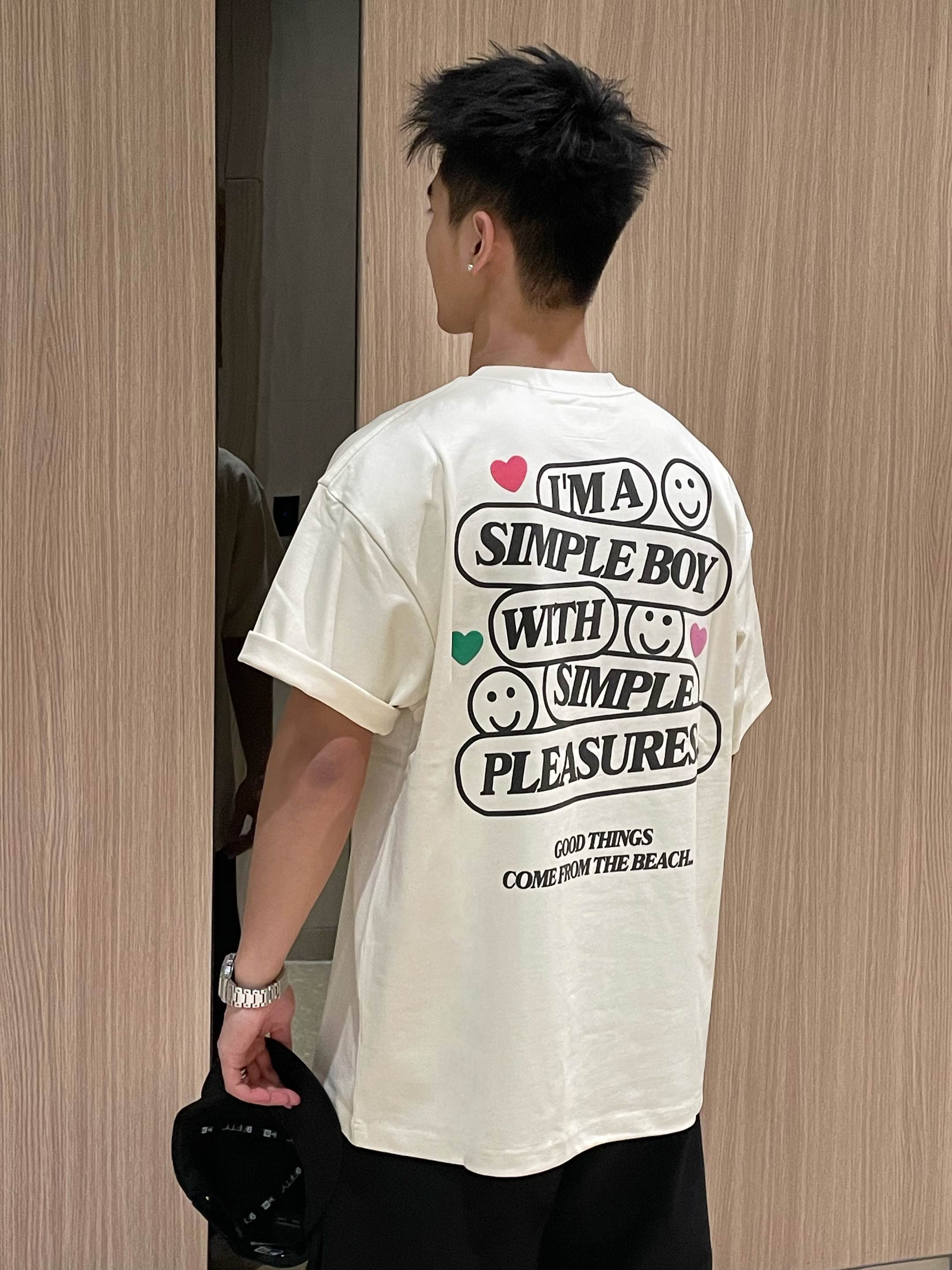 G24SST106翌日発送メンズ2024新作Tシャツカットソー丸首アメカジins風レトロ半袖トップスデザイン高級感英字ストリート大人オーバーサイズ可愛い抜け感ユニセックスブラックベージュクルーネック