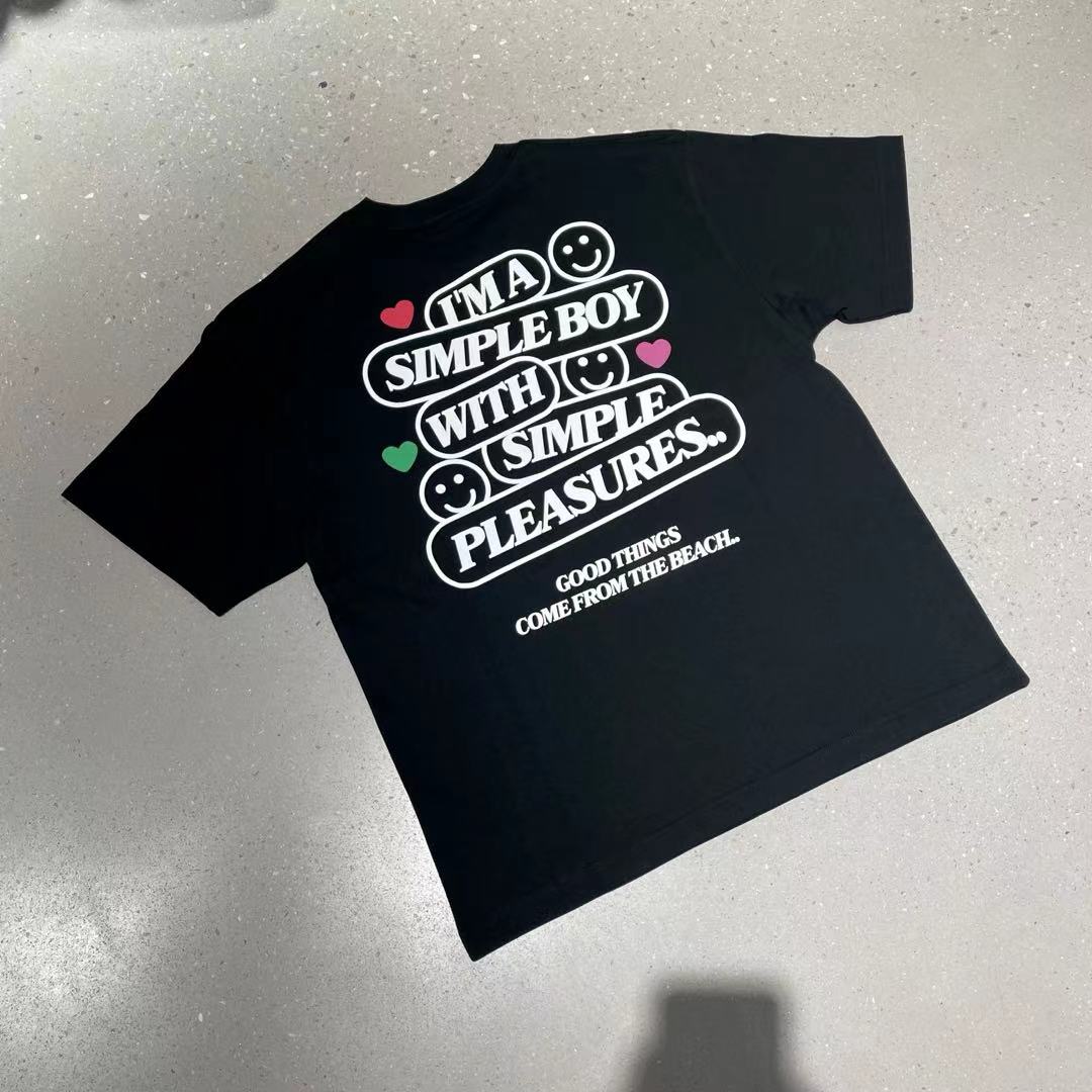 G24SST106翌日発送メンズ2024新作Tシャツカットソー丸首アメカジins風レトロ半袖トップスデザイン高級感英字ストリート大人オーバーサイズ可愛い抜け感ユニセックスブラックベージュクルーネック