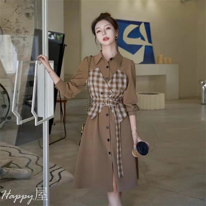 シャツワンピース レディース 長袖ワンピース トレンチ風シャツワンピース レイヤード ロングワンピース シャツワンピ ゆったり 着痩せ おしゃれ カジュアル 秋物 冬 新作 送料無料