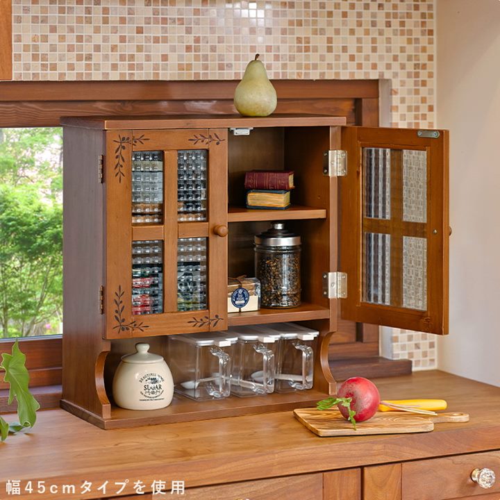 調味料ラック カウンター上収納棚 木製 3段 3扉 幅68cm おしゃれ キッチン収納 スパイスラック