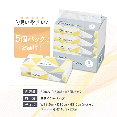 【20個セット】アイリスプラザ ティッシュ ソフトパック 日本製 300枚(150組)×100パック スマートエール