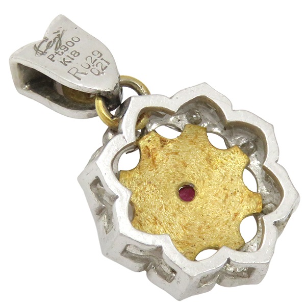 Kenji kiuchi 木内賢治 ペンダントトップ ルビー×ダイヤ K18YG Pt900 ルビー ダイヤモンド プラチナシルバー×イエローゴールド 花モチーフ PT900×K18YG コンビ 【中 Kenji kiuchi 木内賢治 ペンダントトップ ルビー×ダイヤ K18YG Pt900 ルビー ダイヤモンド プラチナシルバー×イエローゴールド 花モチーフ PT900×K18YG コンビ 【中