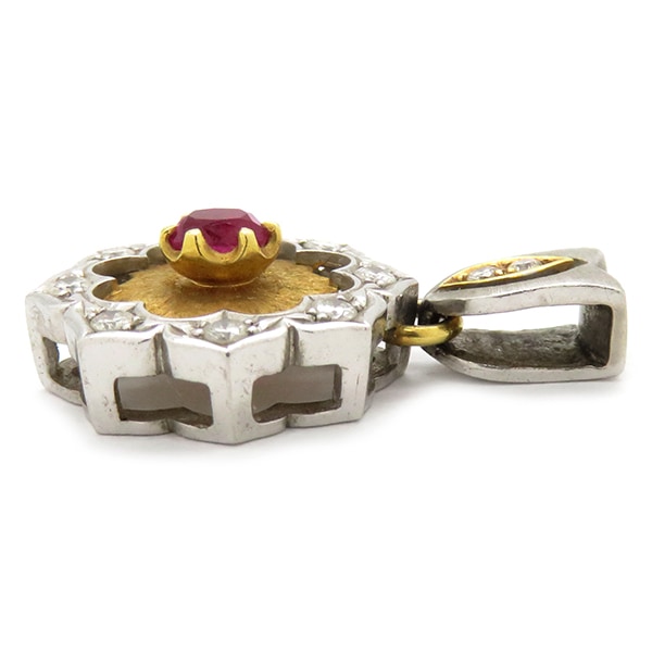 Kenji kiuchi 木内賢治 ペンダントトップ ルビー×ダイヤ K18YG Pt900 ルビー ダイヤモンド プラチナシルバー×イエローゴールド 花モチーフ PT900×K18YG コンビ 【中 Kenji kiuchi 木内賢治 ペンダントトップ ルビー×ダイヤ K18YG Pt900 ルビー ダイヤモンド プラチナシルバー×イエローゴールド 花モチーフ PT900×K18YG コンビ 【中