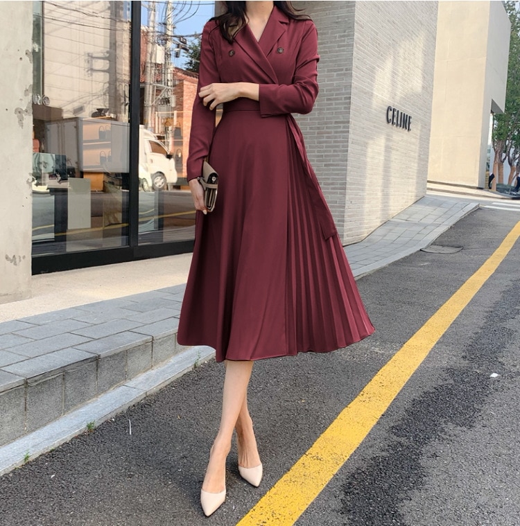 プリーツスカートワンピース ワンピース ミモレ丈 Aライン ハイ