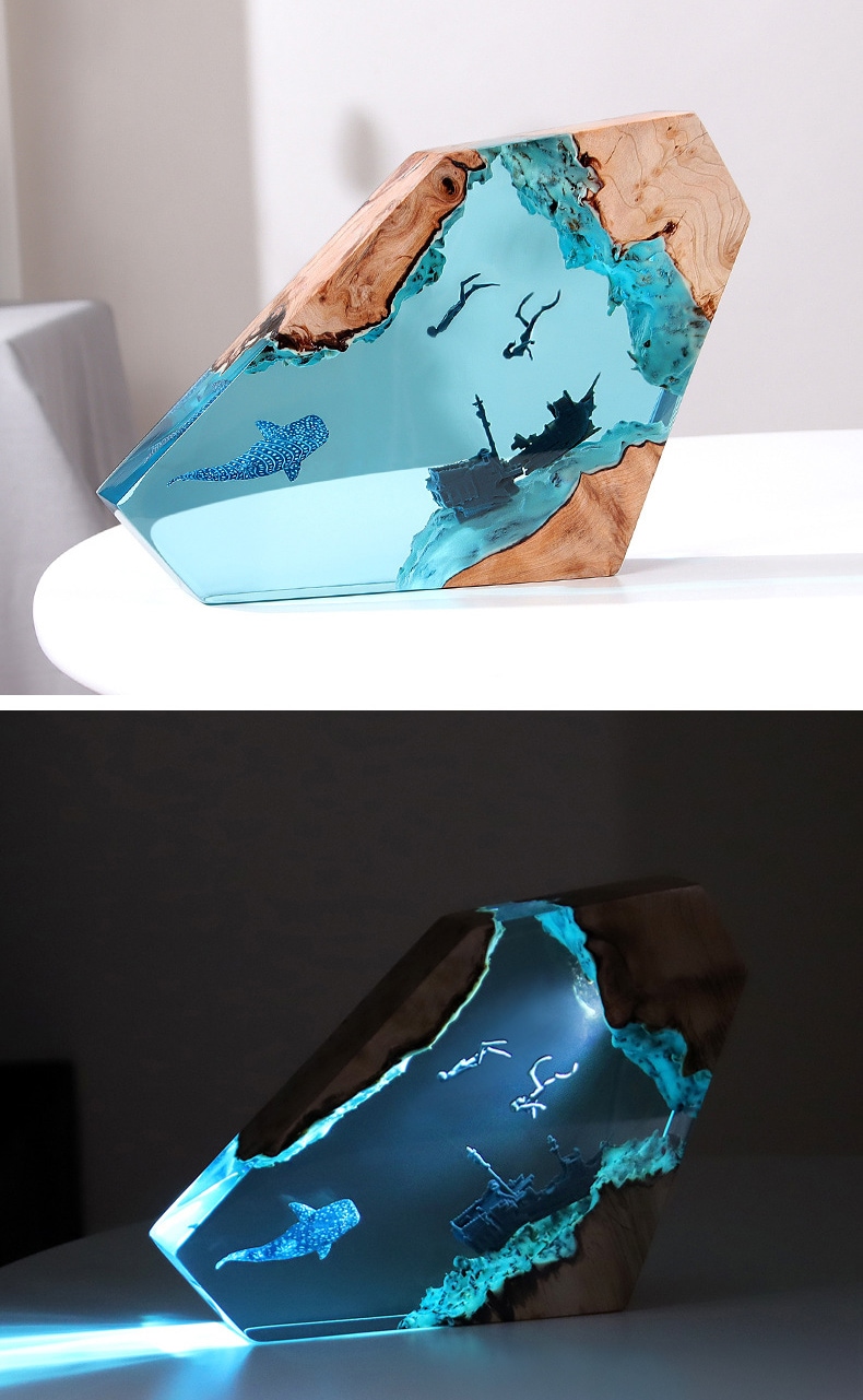 ジンベエザメ ナイトライト LEDライト テーブルランプ スタンド ベッドサイド ムードライト 樹脂装飾