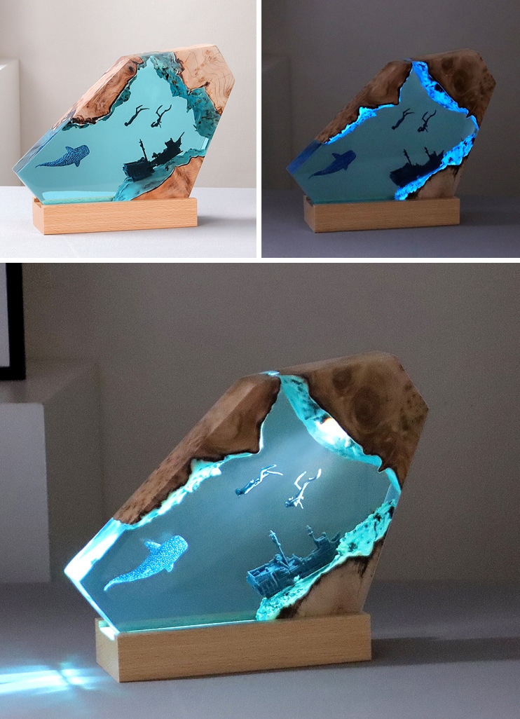 ジンベエザメ ナイトライト LEDライト テーブルランプ スタンド ベッドサイド ムードライト 樹脂装飾