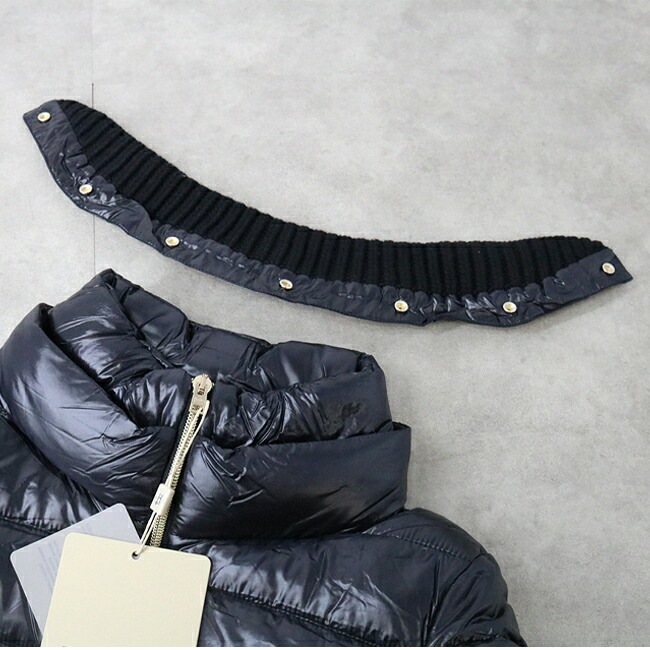 PI0485DIC-M03 CLAUDIA ベルト付きダウンジャケット ダウンコート ミディアム 首元ニット BLACK レディース アウター スタンドネック