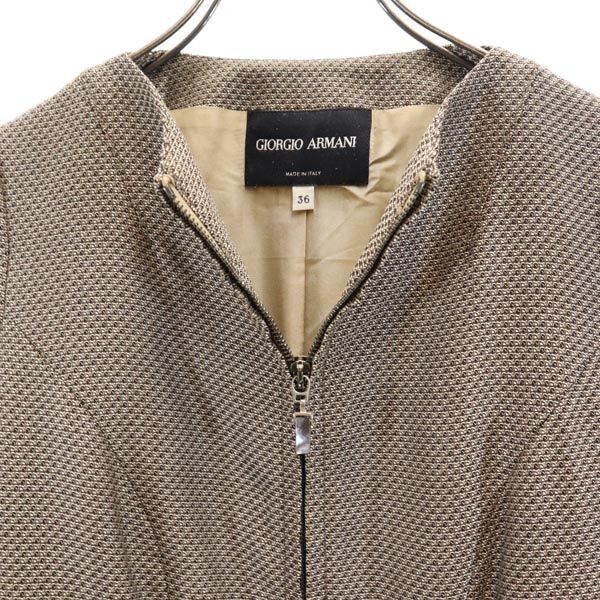 イタリア製 ノーカラー ジャケット 36 ブラウン系 レディース