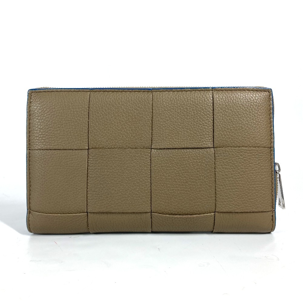 長財布 748054VCP142569 パーソナライズ カセット ジップアラウンドウォレット マキシイントレチャート ラウンドファスナー レザー ブラウン×ブル－