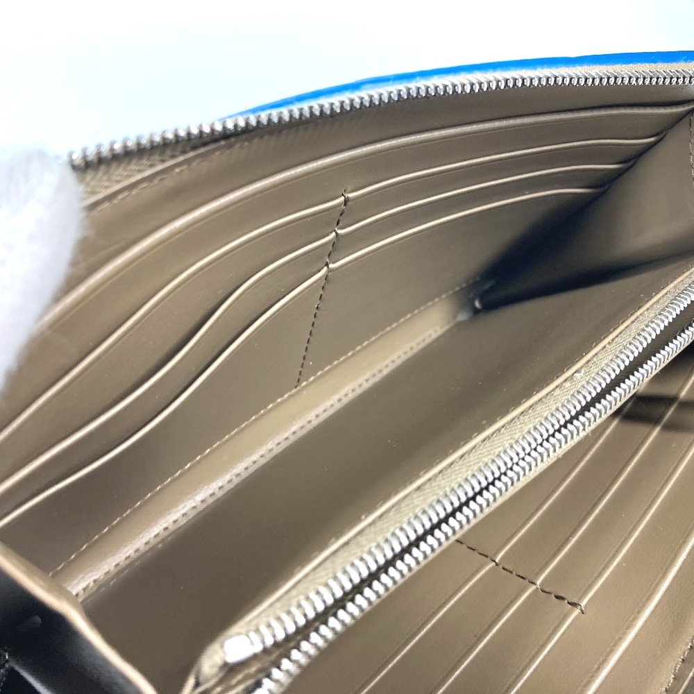 長財布 748054VCP142569 パーソナライズ カセット ジップアラウンドウォレット マキシイントレチャート ラウンドファスナー レザー ブラウン×ブル－