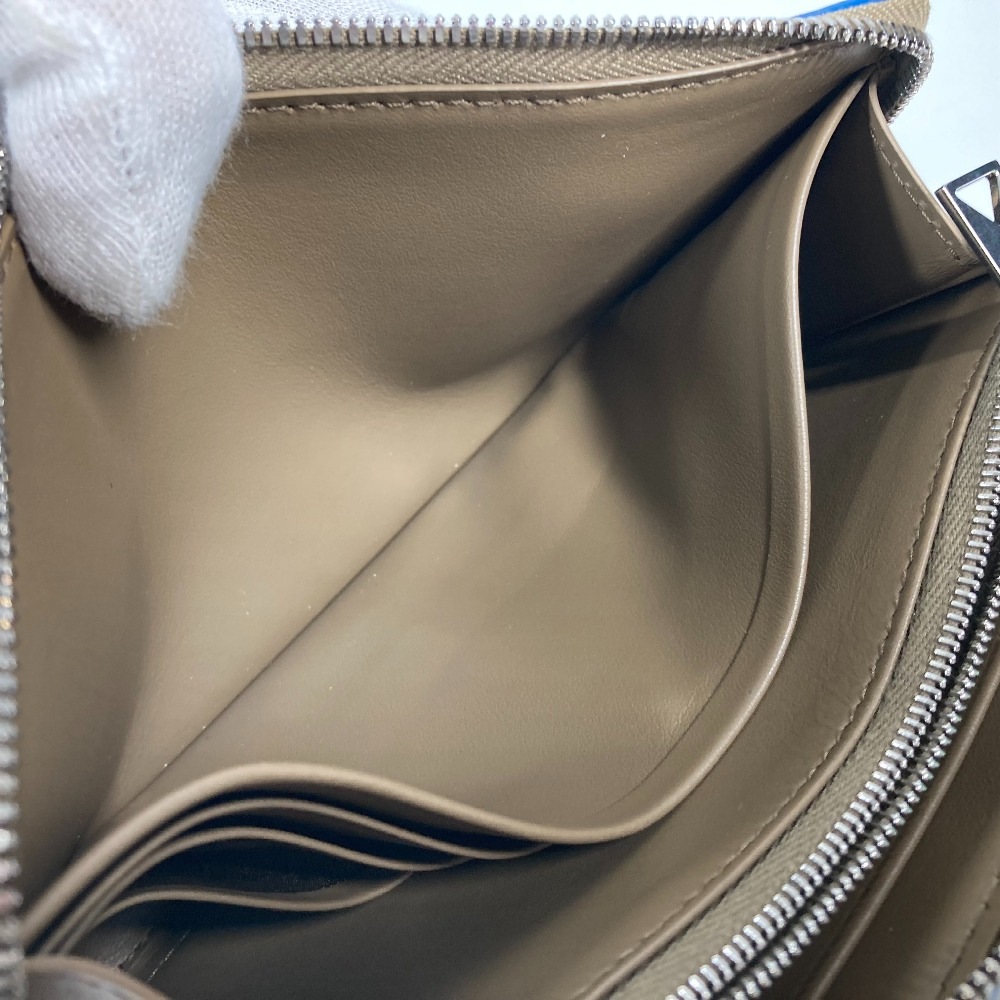 長財布 748054VCP142569 パーソナライズ カセット ジップアラウンドウォレット マキシイントレチャート ラウンドファスナー レザー ブラウン×ブル－