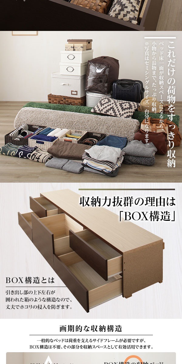 ヘッドレス 頑丈ボックス収納 ベッド ショート丈 セミシングル ダークブラウン 日本製 ポケットコイルマットレス 引き出し5杯 ヘッドレス 頑丈ボックス収納 ベッド ショート丈 セミシングル ダークブラウン 日本製 ポケットコイルマットレス 引き出し5杯