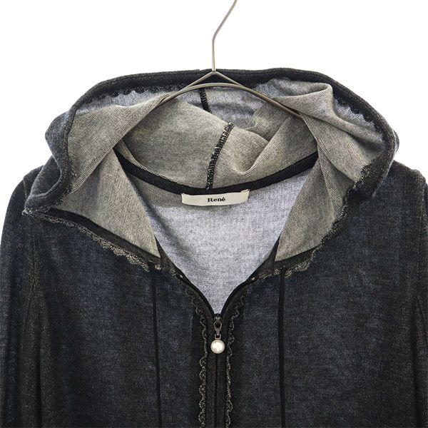 17AW ルネ Rene ウール カーディガン ビジュー パール ロングスリーブ ジャケット 長袖 アウター グレー 34 レディース René - ルネ Rene ウール カーディガン ビジュー パール ロング