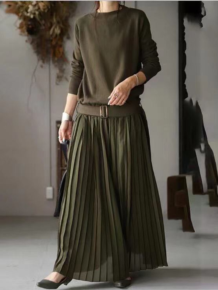 ワンピース レディース ロングワンピース 韓国 ロング丈 マキシ丈 長袖 ラウンドネック フレア Aライン プリーツ ベルト ウエストマーク かわいい 大人可愛い きれいめ カジュアル エレガント ワンピース レディース ロングワンピース 韓国 ロング丈 マキシ丈 長袖 ラウンドネック フレア Aライン プリーツ ベルト ウエストマーク かわいい 大人可愛い きれいめ カジュアル エレガント