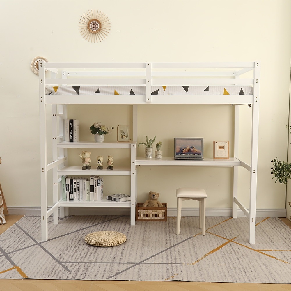 【国内即日発送】【新作】ロフトベッド 木製 デスク付く ハシゴ 棚 システムベッド 子供ベッド シングルウッド 階段 収納 北欧風 子供部屋 耐震