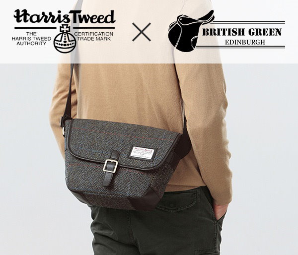 ショルダーバッグBRITISH GREENハリスツイード メッセンジャーバッグ メンズ レディース Harris Tweed ブリティッシュグリーン