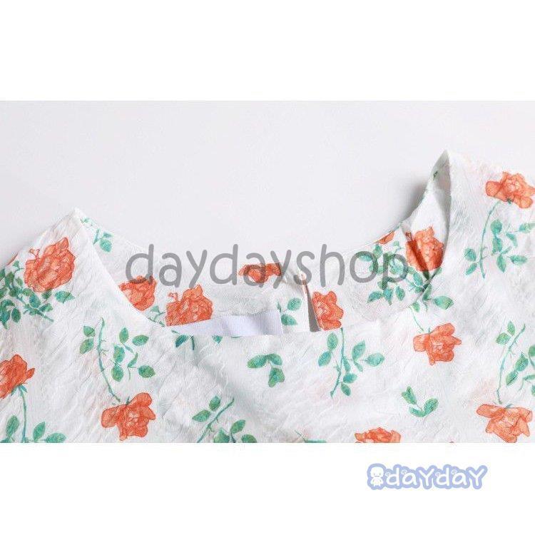 シャツ トップス サマー ラウンドネック パフスリーブ 花柄 半袖 総柄 薄手 フラワー ベーシック ナチュラルコーデ 涼しげ 女子旅 シャツ トップス サマー ラウンドネック パフスリーブ 花柄 半袖 総柄 薄手 フラワー ベーシック ナチュラルコーデ 涼しげ 女子旅