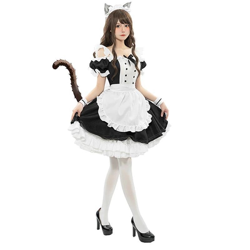 【オーダーメイド】可爱いにじげんメイド服ロリータワンピース猫ちゃんレストランメイド せいふくスカート
