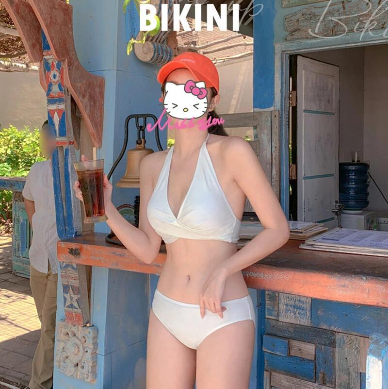 最新モデル登場！売れ レディース 水着 ビキニ レディース 水着 セクシー 夏 ノンワイヤー リボン ホルターネック セパレート 韓国風 無地 カーキ オトナ女子 ライン 上下 2点セット 20代 3