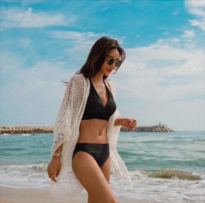 最新モデル登場！売れ レディース 水着 ビキニ レディース 水着 セクシー 夏 ノンワイヤー リボン ホルターネック セパレート 韓国風 無地 カーキ オトナ女子 ライン 上下 2点セット 20代 3