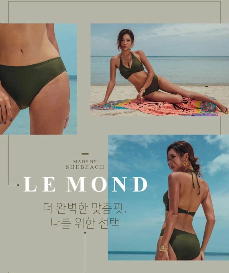 最新モデル登場！売れ レディース 水着 ビキニ レディース 水着 セクシー 夏 ノンワイヤー リボン ホルターネック セパレート 韓国風 無地 カーキ オトナ女子 ライン 上下 2点セット 20代 3