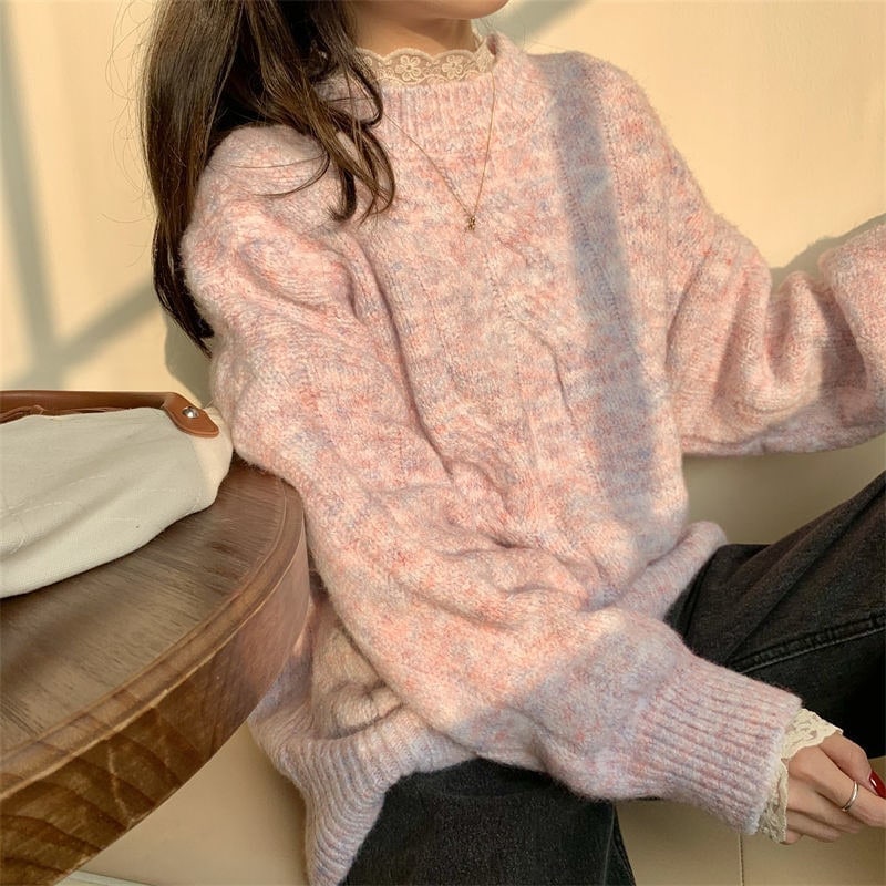 ブラウス 秋アウター 百掛け通勤スーツ コート 秋 セーター 無地 長袖 ストレッチ ニット セーターレギンス ゆったりけだるいプルオーバーレースニットトップスアウター moncheryl.com