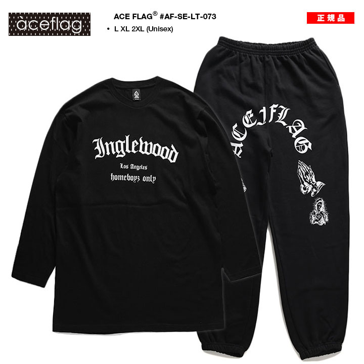 ACE FLAG 上下セット 長袖 ブランド メンズ 春秋冬用 黒 大きいサイズ エースフラッグ セットアップ ロンT 上下 Inglewood イングルウッド