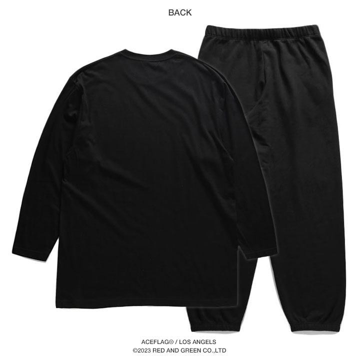 ACE FLAG 上下セット 長袖 ブランド メンズ 春秋冬用 黒 大きいサイズ エースフラッグ セットアップ ロンT 上下 Inglewood イングルウッド