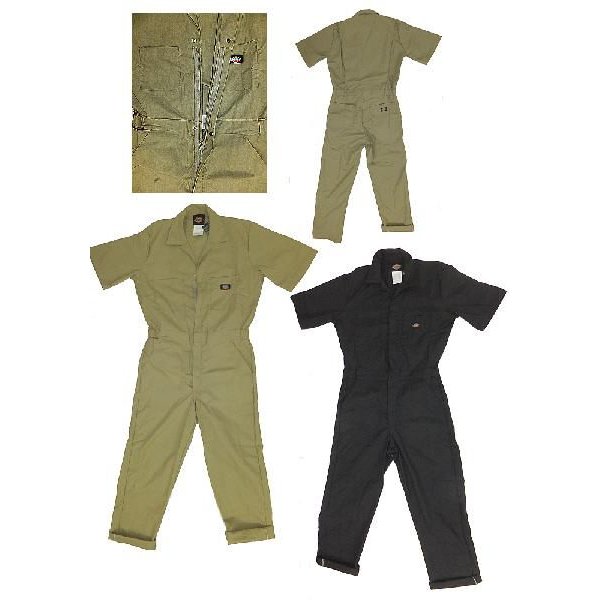 つなぎ 半袖 黒 カーキ つなぎ 半袖 黒 カーキ