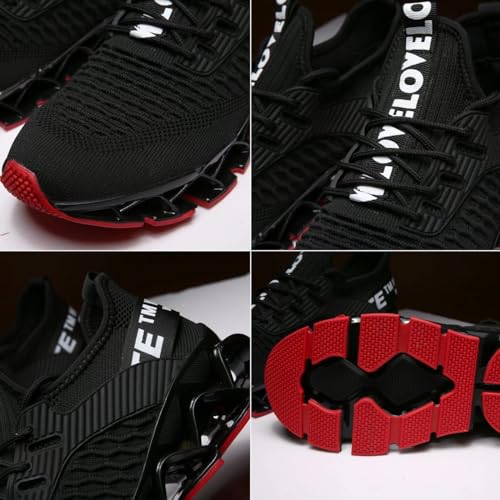 Socviis メンズ スニーカー ジョギング カジュアル 運動靴 ウォーキング 通気性 アウトドア トレーニングシューズ 学生 通学 サラリーマン ブラック/レッド 27.5 cm