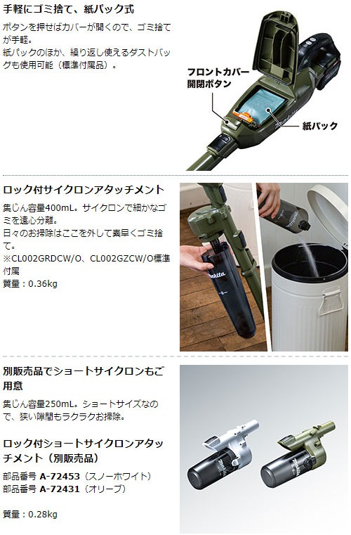 掃除機 コードレス 正規店 1年保証 CL002GRDW A-73019 セット【バッテリー 充電器付き】 40Vmax 充電式 コードレス クリーナー フロアカーペットノズル ヘッド セット 紙パッ