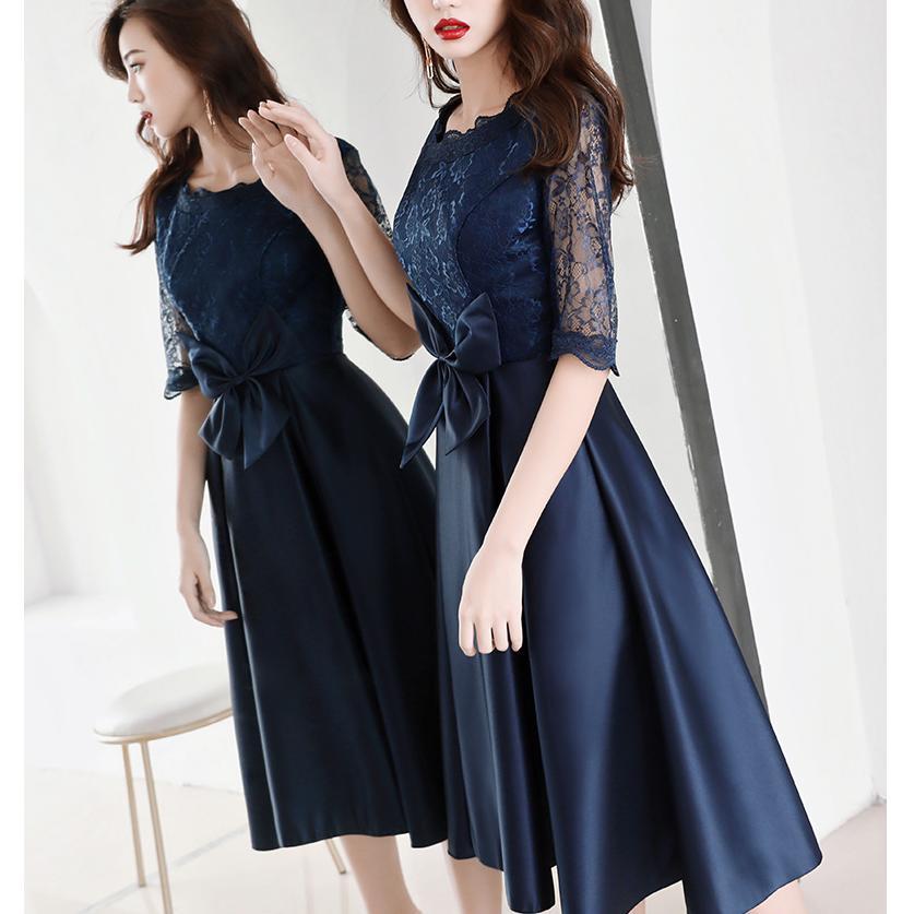 パーティードレス 20代 結婚式 ワンピース ドレス 袖あり レース 花柄 ミディアム丈 成人式 お呼ばれ 二次会 発表会 同窓会 披露宴 服 韓国 お洒落 エレガント4