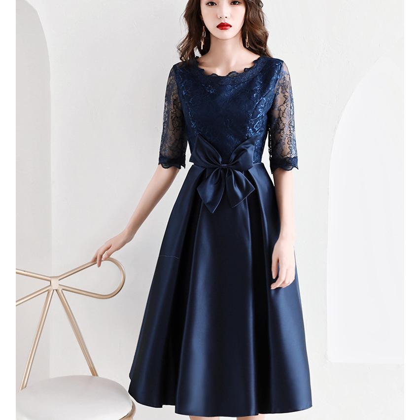 パーティードレス 20代 結婚式 ワンピース ドレス 袖あり レース 花柄 ミディアム丈 成人式 お呼ばれ 二次会 発表会 同窓会 披露宴 服 韓国 お洒落 エレガント4