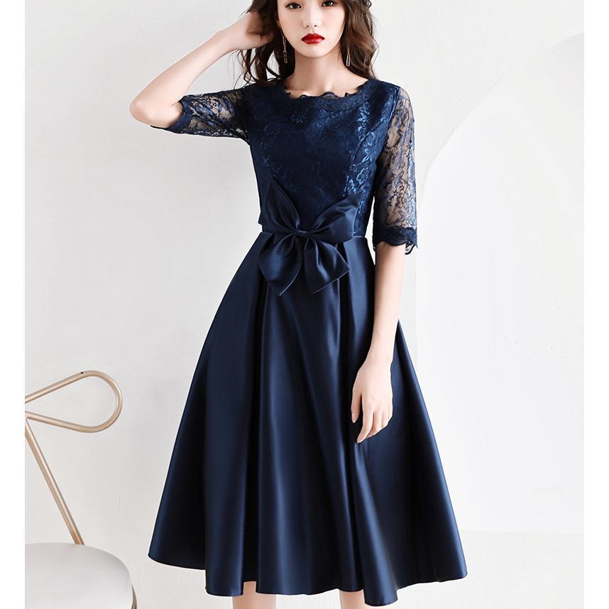パーティードレス 20代 結婚式 ワンピース ドレス 袖あり レース 花柄 ミディアム丈 成人式 お呼ばれ 二次会 発表会 同窓会 披露宴 服 韓国 お洒落 エレガント4