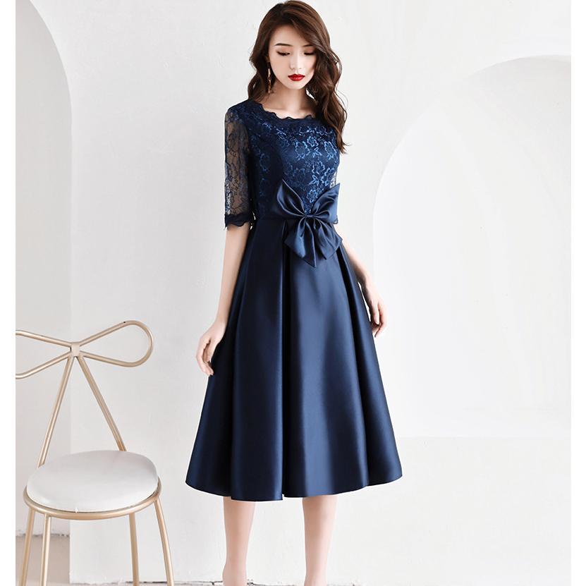 パーティードレス 20代 結婚式 ワンピース ドレス 袖あり レース 花柄 ミディアム丈 成人式 お呼ばれ 二次会 発表会 同窓会 披露宴 服 韓国 お洒落 エレガント4