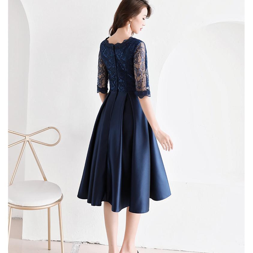 パーティードレス 20代 結婚式 ワンピース ドレス 袖あり レース 花柄 ミディアム丈 成人式 お呼ばれ 二次会 発表会 同窓会 披露宴 服 韓国 お洒落 エレガント4
