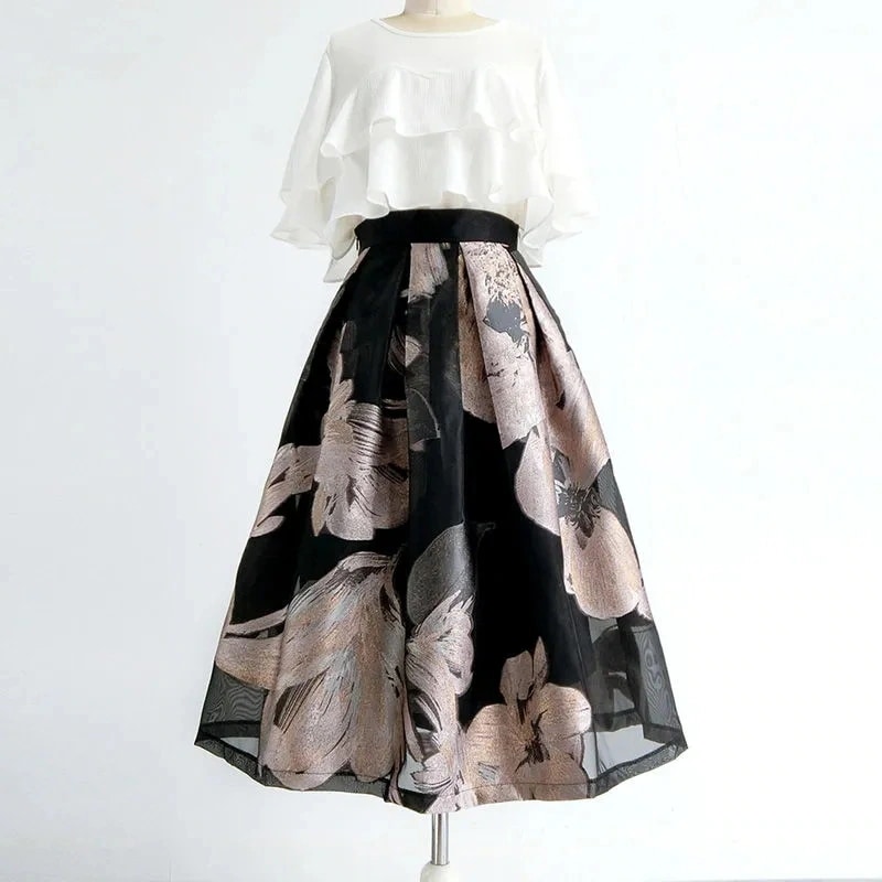 花柄高い腰おしゃれ百掛け上品見え韓国ファッションライン