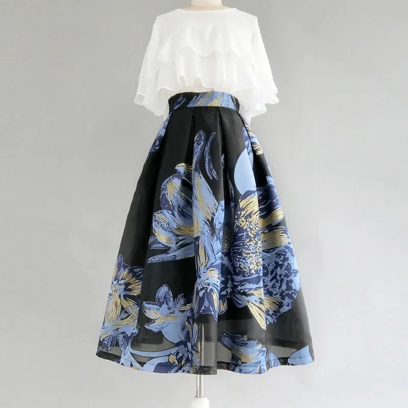 花柄高い腰おしゃれ百掛け上品見え韓国ファッションライン