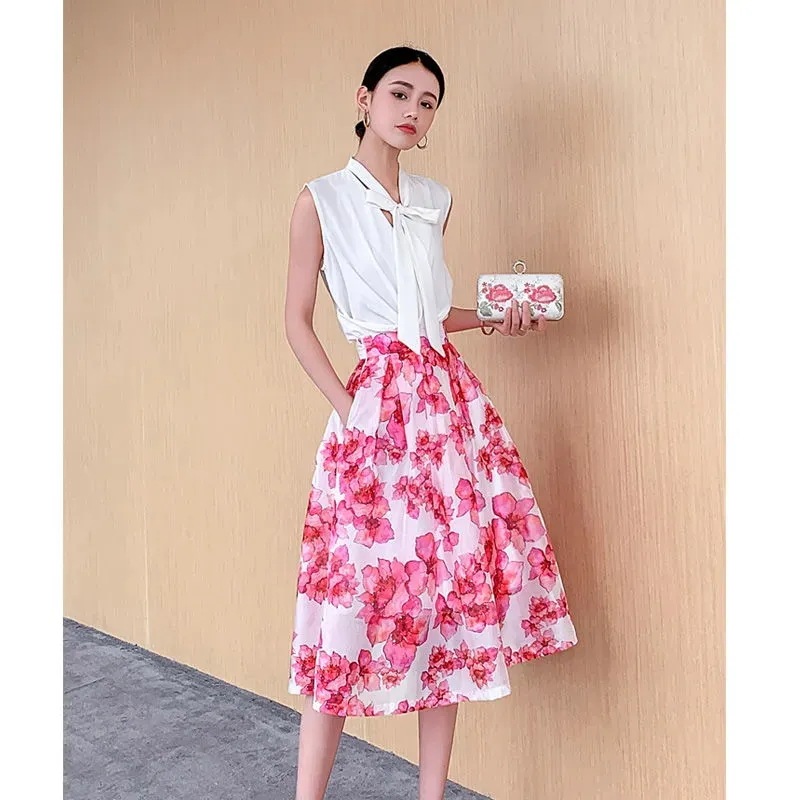 花柄高い腰おしゃれ百掛け上品見え韓国ファッションライン