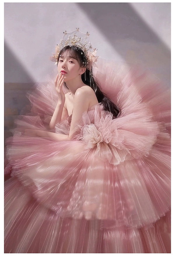 Qoo10] ピンクのグラデーション ウェディングドレ