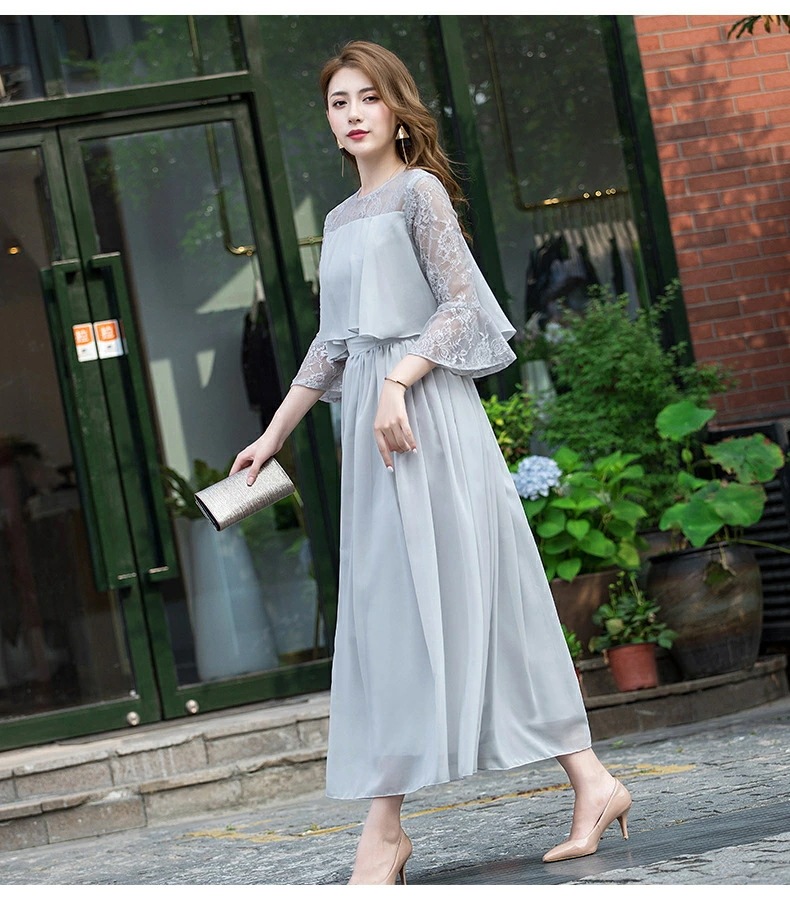 新色追加全15色／パーティードレス 結婚式 ワンピース ロングドレス 大きいサイズ フォーマル レース フリル ドレス マキシ きれいめ 楽チン ゆったり フリル イブニングドレス パーティー 夏