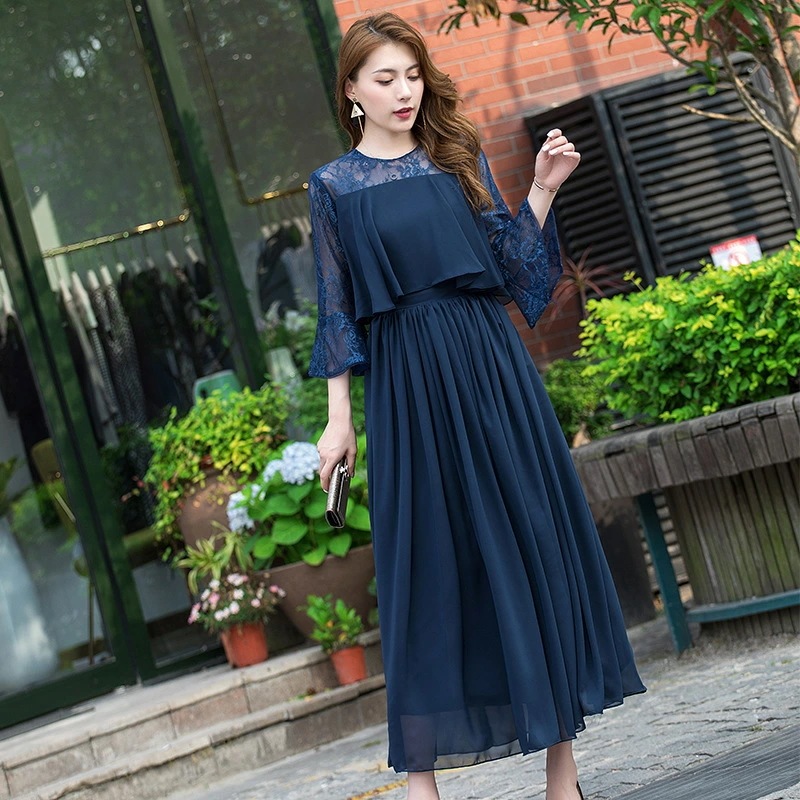 新色追加全15色／パーティードレス 結婚式 ワンピース ロングドレス 大きいサイズ フォーマル レース フリル ドレス マキシ きれいめ 楽チン ゆったり フリル イブニングドレス パーティー 夏