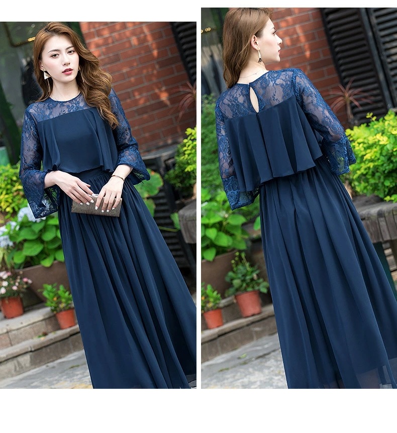 新色追加全15色／パーティードレス 結婚式 ワンピース ロングドレス 大きいサイズ フォーマル レース フリル ドレス マキシ きれいめ 楽チン ゆったり フリル イブニングドレス パーティー 夏