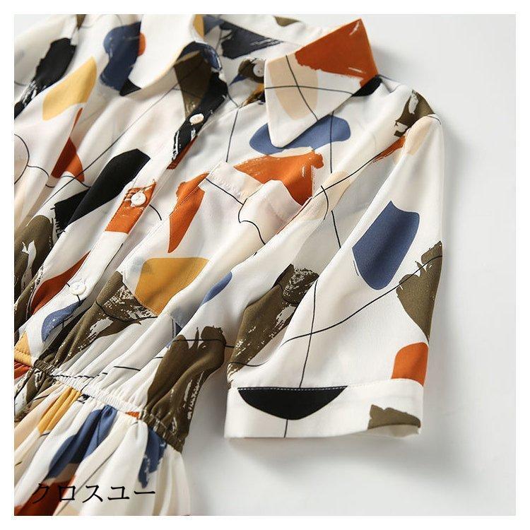 ワンピース レディース 40代 マキシワンピース 春夏 半袖 綿 フレアスカート 総柄 きれいめ 韓国風 20代 30代 50代 UVカット マキシ