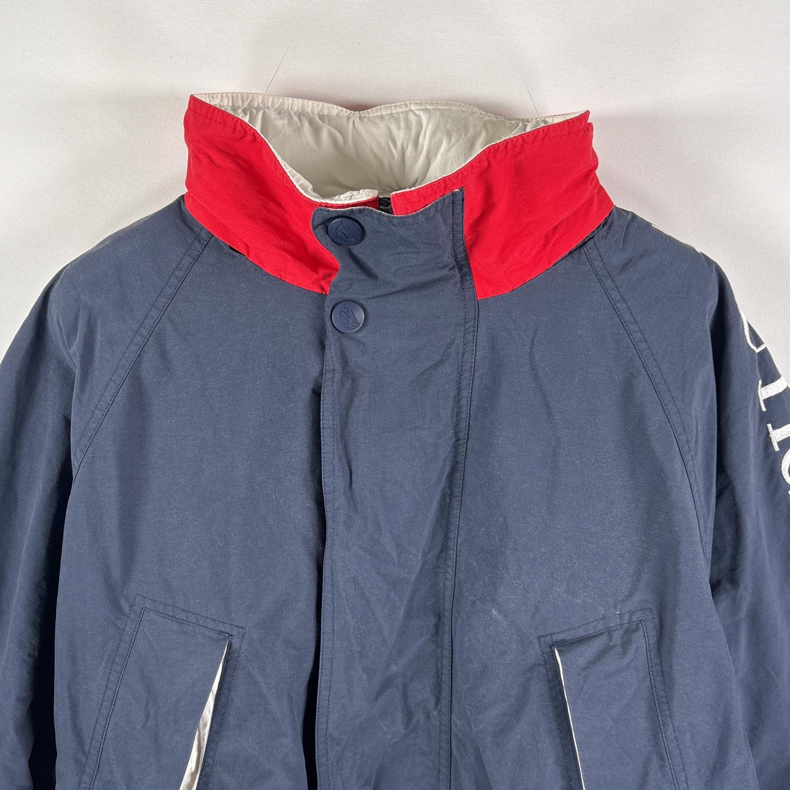 古着 90s/90年代 セーリングジャケット ビッグ刺繍ロゴ 収納付きフード L ネイビー メンズ