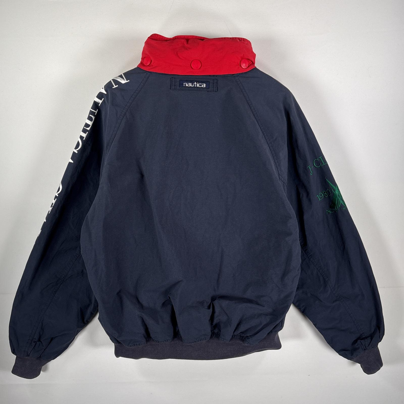 古着 90s/90年代 セーリングジャケット ビッグ刺繍ロゴ 収納付きフード L ネイビー メンズ