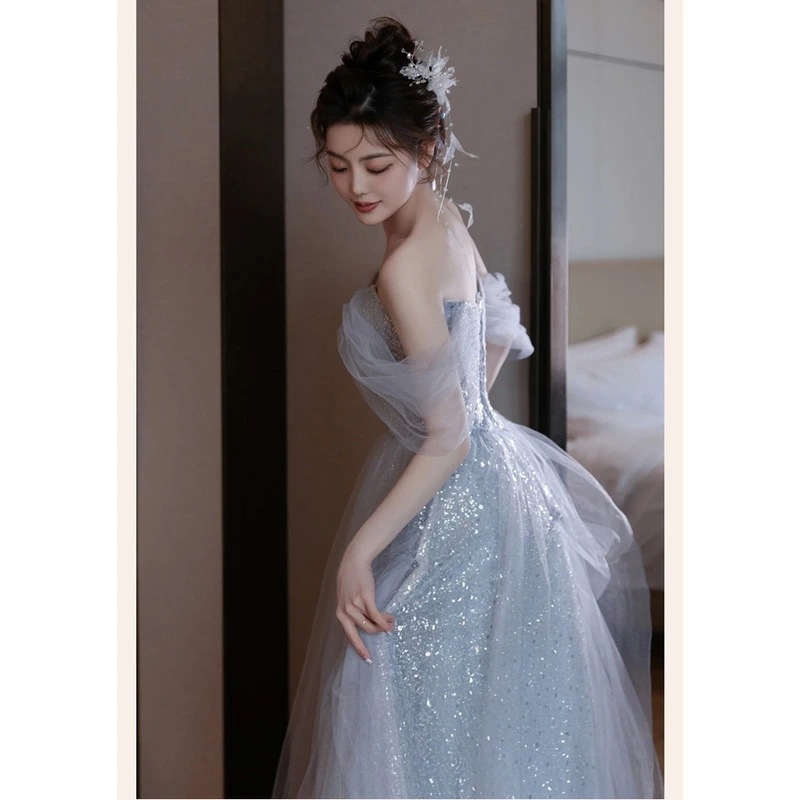 イブニングドレス ブルー オフショルダー 発表会ドレス ロングドレス