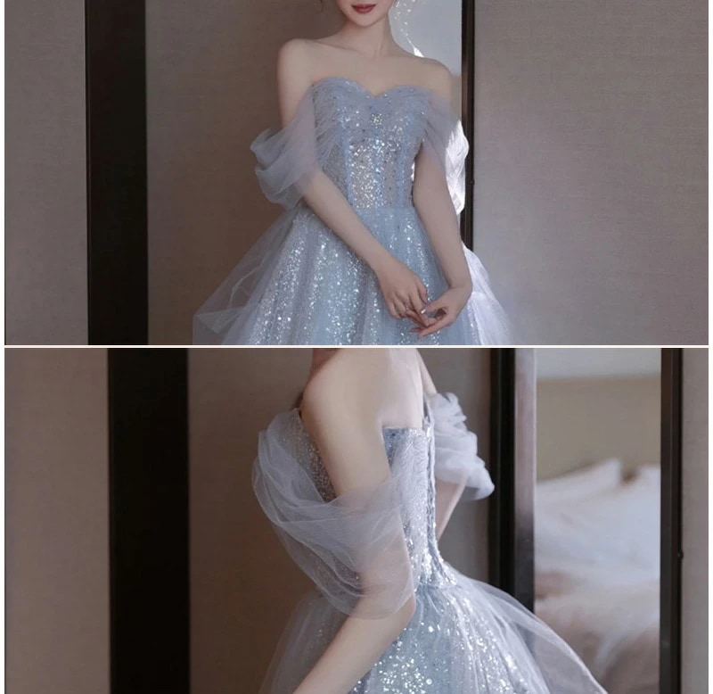 イブニングドレス ブルー オフショルダー 発表会ドレス ロングドレス